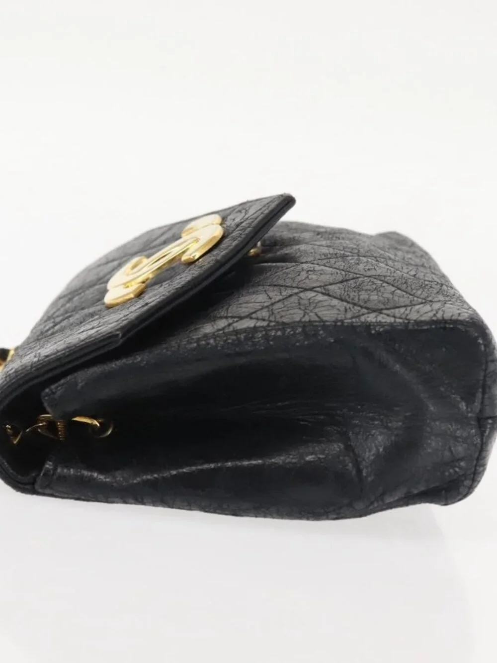 CHANEL Matelasse Chain Shoulder Bag Leather Black Gold CC Auth 145073